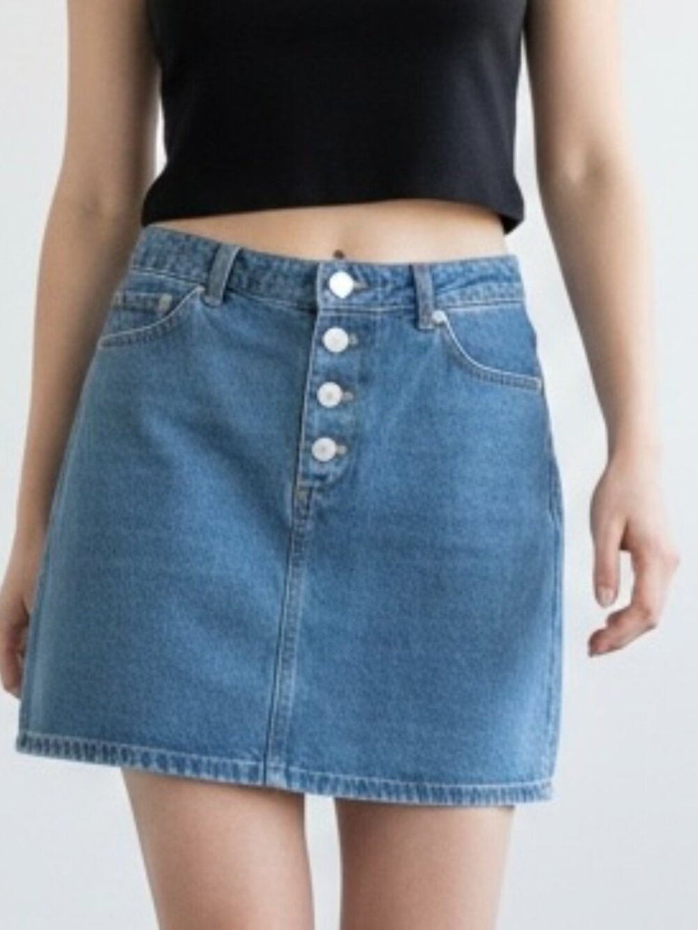 Forever‎ 21 Button Front Jean Denim Skirt Junior Sz Small Blue A-Line